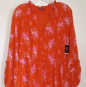 Vince Camuto orange/pink boho flouncy ruffle mini dress women's size small/mediu